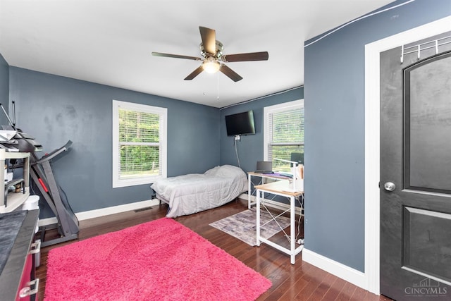 6226 Hunt Rd, Wayne Twp, OH 45118 - bedroom featuring multiple windows, wood finished floors, and a ceiling fan