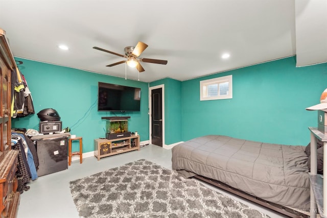 6226 Hunt Rd, Wayne Twp, OH 45118 - bedroom with finished concrete flooring, recessed lighting, and a ceiling fan