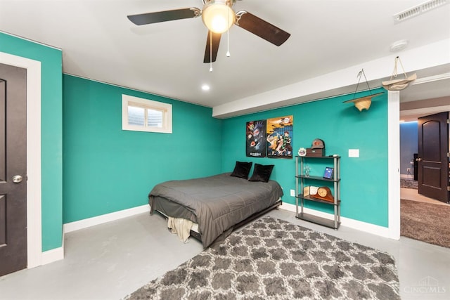 6226 Hunt Rd, Wayne Twp, OH 45118 - bedroom featuring concrete floors, ceiling fan, and recessed lighting