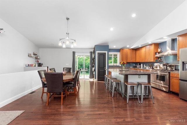 6226 Hunt Rd, Wayne Twp, OH 45118 - dining space featuring a chandelier, dark wood-style floors, and recessed lighting