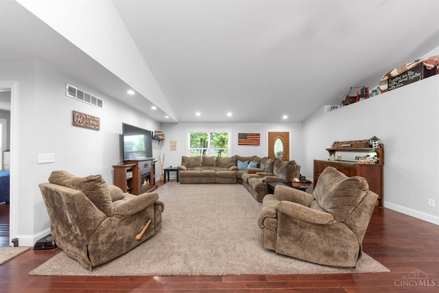 6226 Hunt Rd, Wayne Twp, OH 45118 - living area featuring lofted ceiling, recessed lighting, and wood finished floors