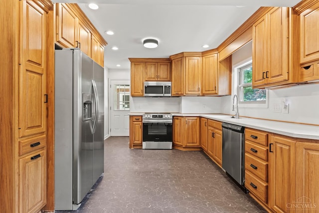 3494 Poole Rd, Colerain Twp, OH 45251 - kitchen featuring stainless steel appliances, recessed lighting, light countertops, and dark floors