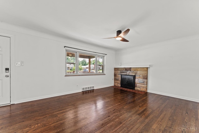 3494 Poole Rd, Colerain Twp, OH 45251 - unfurnished living room with ceiling fan, wood finished floors, and a fireplace