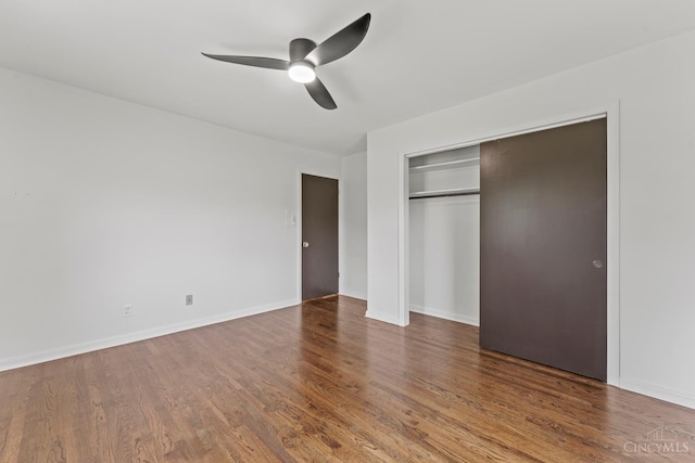3494 Poole Rd, Colerain Twp, OH 45251 - unfurnished bedroom featuring wood finished floors, a closet, and a ceiling fan