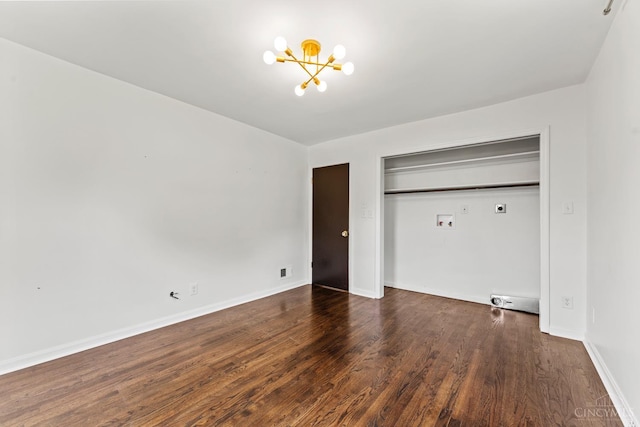 3494 Poole Rd, Colerain Twp, OH 45251 - unfurnished bedroom with a chandelier, wood finished floors, and a closet