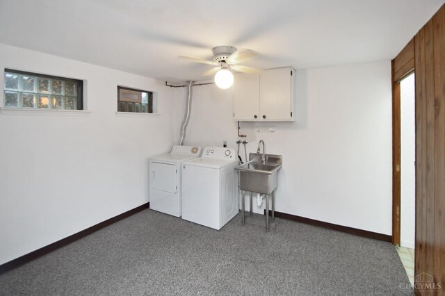1303 Crotty Ct Unit A, Anderson Twp, OH 45255 - laundry area with independent washer and dryer, cabinet space, ceiling fan, and dark carpet