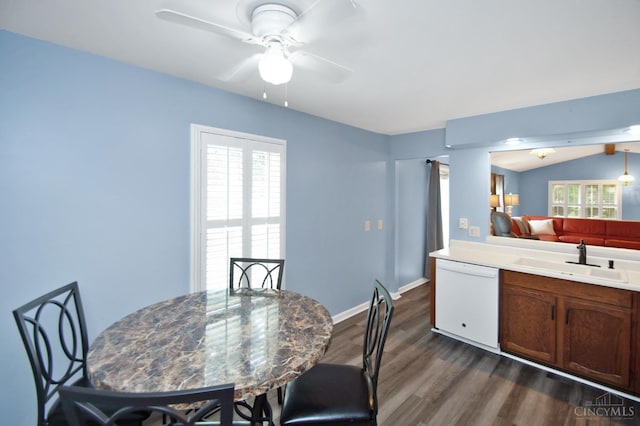 1303 Crotty Ct Unit A, Anderson Twp, OH 45255 - dining room featuring dark wood finished floors, ceiling fan, and lofted ceiling