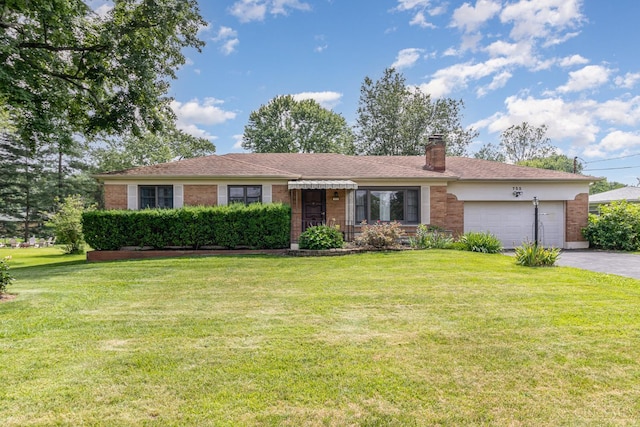 755 Jarole Dr, Union Twp, OH 45245 - single story home with asphalt driveway, an attached garage, a chimney, and a front lawn