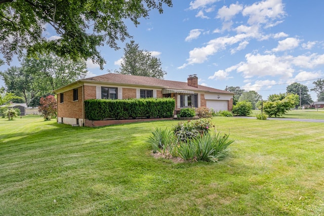 755 Jarole Dr, Union Twp, OH 45245 - ranch-style house featuring brick siding, a garage, a front yard, and a chimney