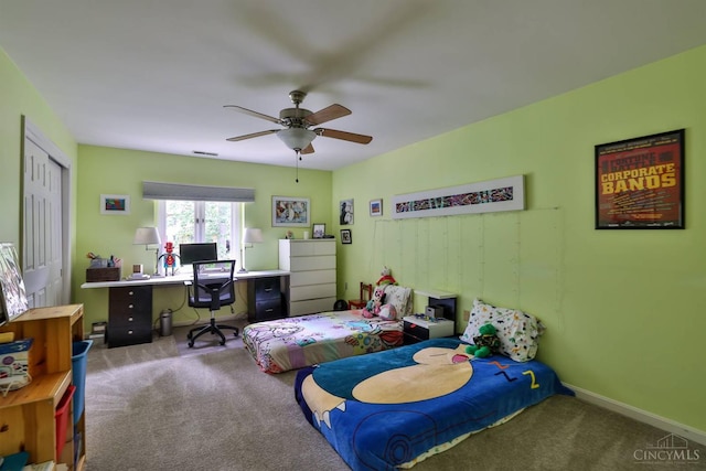 9396 Kemper Grove Ln, Symmes Twp, OH 45140 - bedroom featuring carpet floors, a closet, a desk, and a ceiling fan