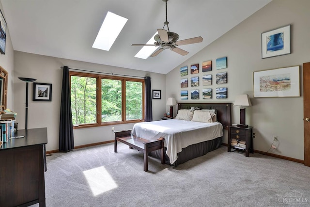 9396 Kemper Grove Ln, Symmes Twp, OH 45140 - bedroom featuring a skylight, light carpet, ceiling fan, and high vaulted ceiling
