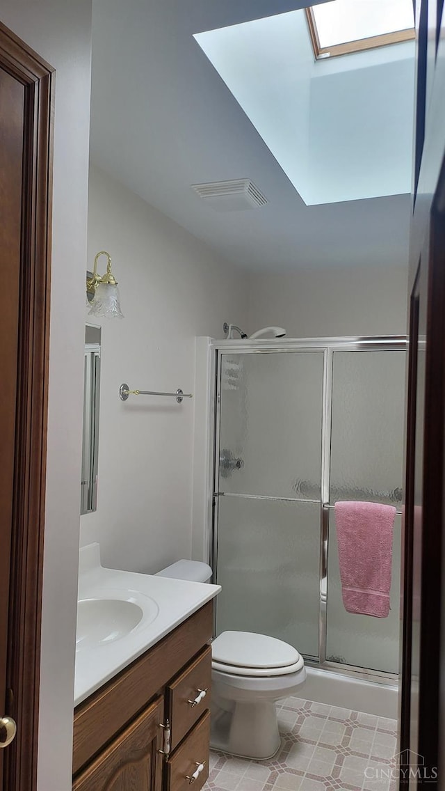 10 Chippewa Cv, Sardinia, OH 45171 - bathroom with a skylight, vanity, and a stall shower