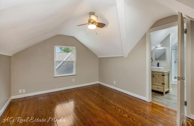 1502 Shenandoah, Cincinnati, OH 45237 - additional living space with hardwood / wood-style flooring, vaulted ceiling, and a ceiling fan