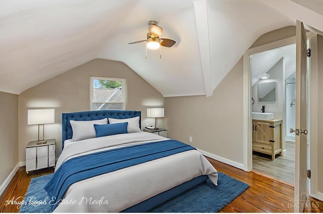 1502 Shenandoah, Cincinnati, OH 45237 - bedroom featuring wood finished floors, lofted ceiling, ceiling fan, and ensuite bathroom