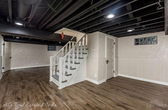 1502 Shenandoah, Cincinnati, OH 45237 - finished below grade area with stairway, wood finished floors, and wainscoting