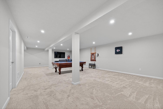 1285 Millstream Dr, Batavia Twp, OH 45102 - game room with billiards, light colored carpet, and recessed lighting