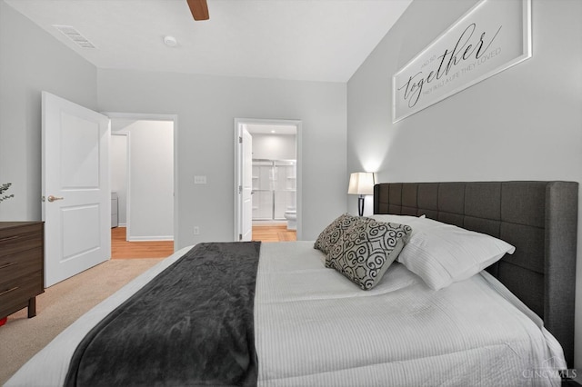 1285 Millstream Dr, Batavia Twp, OH 45102 - carpeted bedroom featuring connected bathroom and ceiling fan