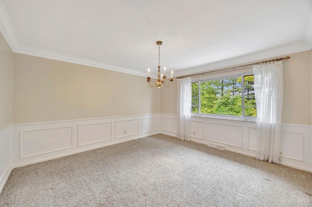 5505 Goldcrest Dr, Green Twp, OH 45238 - empty room with a chandelier, carpet, wainscoting, crown molding, and a decorative wall