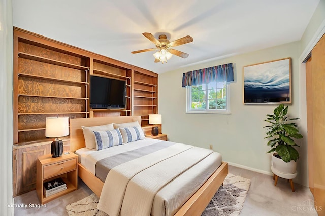 5505 Goldcrest Dr, Green Twp, OH 45238 - bedroom featuring light carpet and ceiling fan