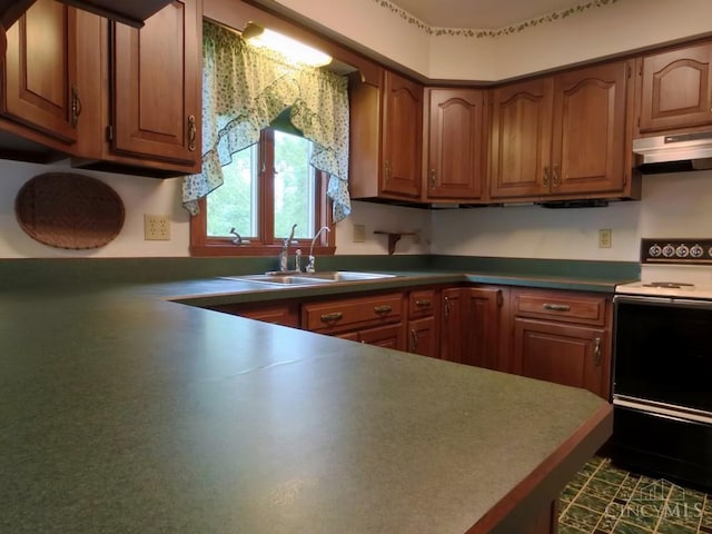 1601 W Concord Rd, Pierce Twp, OH 45102 - kitchen with range with electric cooktop, under cabinet range hood, and brown cabinetry