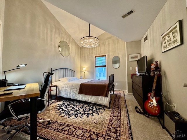937 Monastery Unit B, Cincinnati, OH 45202 - bedroom with carpet, a chandelier, lofted ceiling, and a desk