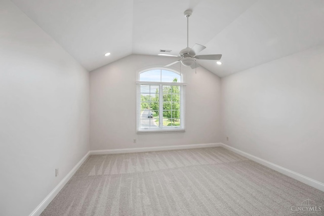 9317 E Kemper Rd, Symmes Twp, OH 45140 - empty room with ceiling fan, carpet floors, vaulted ceiling, and recessed lighting