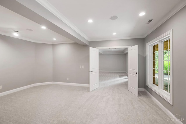 9317 E Kemper Rd, Symmes Twp, OH 45140 - spare room featuring light carpet, crown molding, and recessed lighting