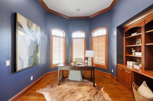 9317 E Kemper Rd, Symmes Twp, OH 45140 - home office with ornamental molding, dark wood finished floors, and healthy amount of natural light