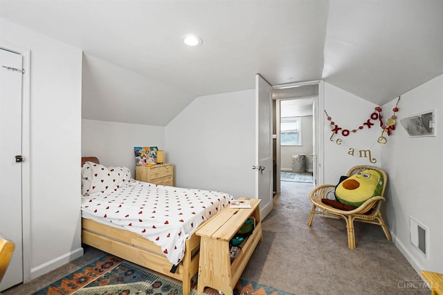 5521 Chandler St, Cincinnati, OH 45227 - bedroom featuring lofted ceiling, carpet floors, and recessed lighting