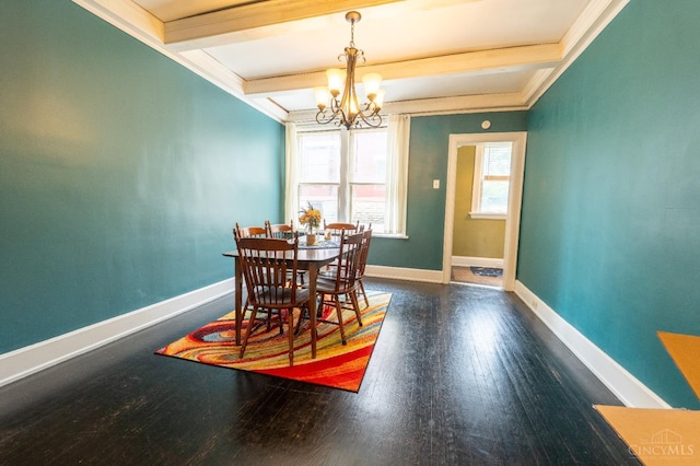 3896 Reading Rd Unit M, Cincinnati, OH 45229 - dining space with a chandelier, beamed ceiling, wood finished floors, and crown molding