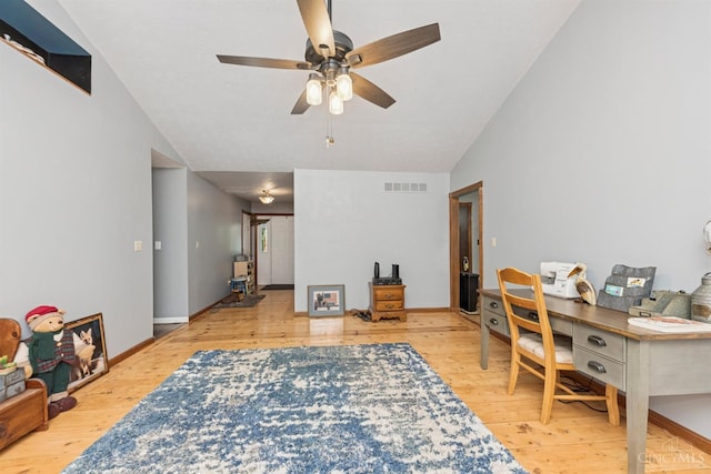 648 Odenwald Dr, Perry Twp, OH 45118 - office featuring wood-type flooring, a ceiling fan, and vaulted ceiling