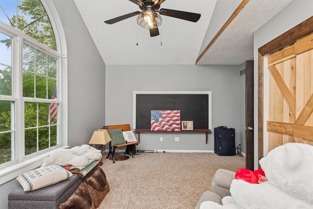 648 Odenwald Dr, Perry Twp, OH 45118 - carpeted living room featuring vaulted ceiling and a ceiling fan