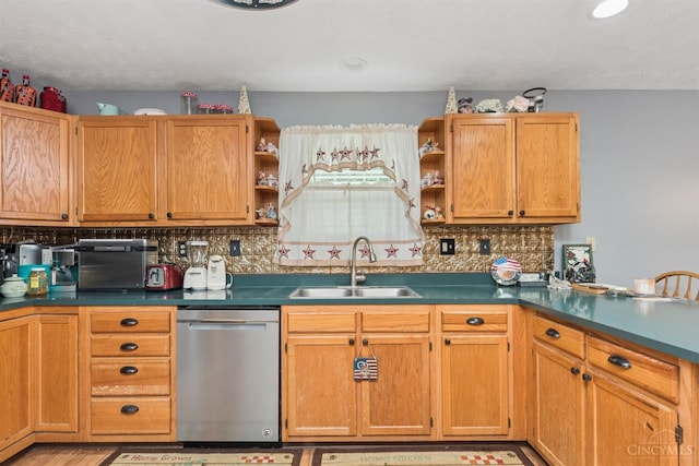 648 Odenwald Dr, Perry Twp, OH 45118 - kitchen with dishwasher, open shelves, tasteful backsplash, and a peninsula