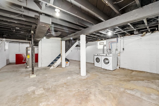 6213 Coleridge Ave, Cincinnati, OH 45213 - basement featuring water heater, washing machine and dryer, and stairs