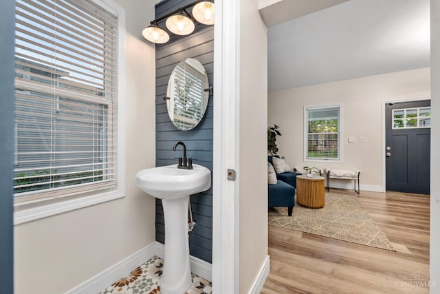 6213 Coleridge Ave, Cincinnati, OH 45213 - bathroom with baseboards and wood finished floors