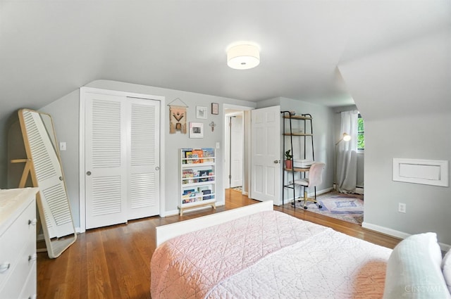 3862 Settle Rd, Mariemont, OH 45227 - bedroom featuring wood finished floors, a closet, and lofted ceiling