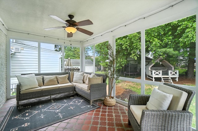 3862 Settle Rd, Mariemont, OH 45227 - sunroom with an outdoor living space and a ceiling fan