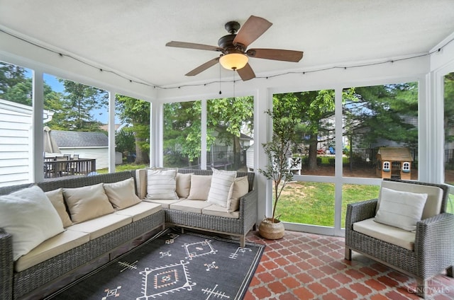 3862 Settle Rd, Mariemont, OH 45227 - sunroom with an outdoor hangout area and ceiling fan