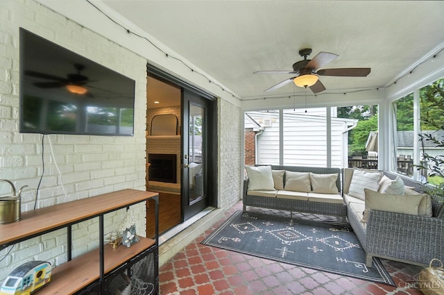 3862 Settle Rd, Mariemont, OH 45227 - sunroom with a ceiling fan and an outdoor hangout area