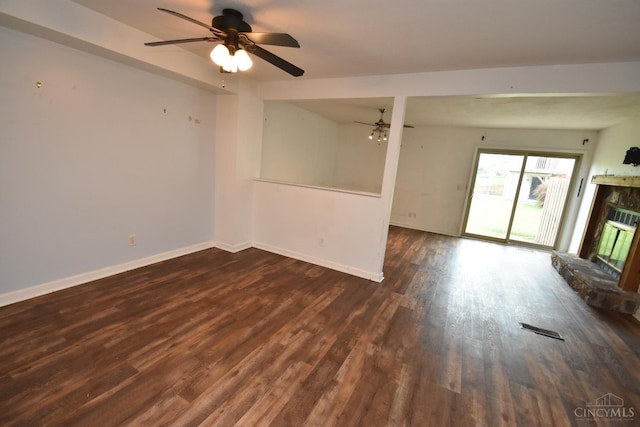 4923 Columbia Cir Unit 139, West Chester, OH 45011 - unfurnished living room with a ceiling fan, wood finished floors, and a fireplace with raised hearth