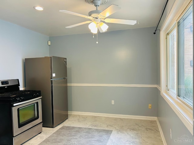 3744 Dina Ave, Cheviot, OH 45211 - kitchen with stainless steel appliances, ceiling fan, and recessed lighting