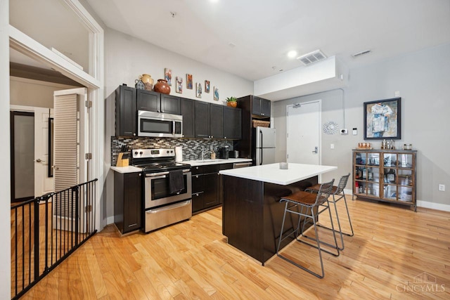 1150 Vine St Unit 15, Cincinnati, OH 45202 - kitchen with stainless steel appliances, a kitchen breakfast bar, light countertops, and backsplash