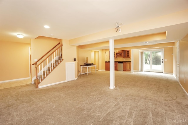 3779 Windyhollow Way, Mason, OH 45040 - below grade area featuring light colored carpet, stairs, and recessed lighting