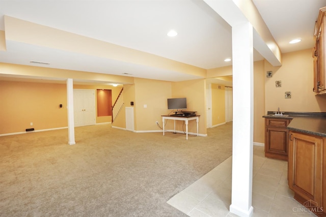 3779 Windyhollow Way, Mason, OH 45040 - finished basement with light carpet, stairs, and recessed lighting