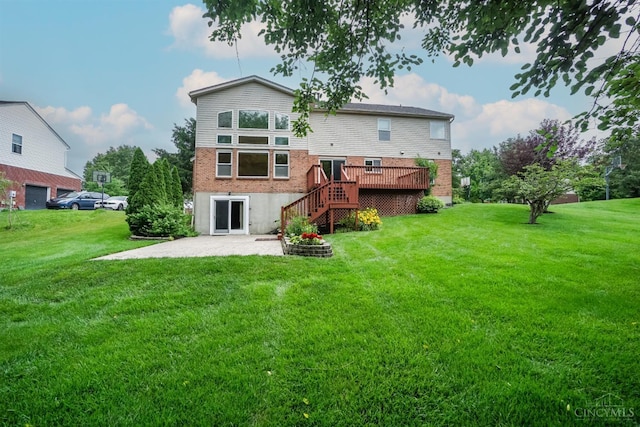 3779 Windyhollow Way, Mason, OH 45040 - rear view of property featuring a patio, a deck, brick siding, and a yard