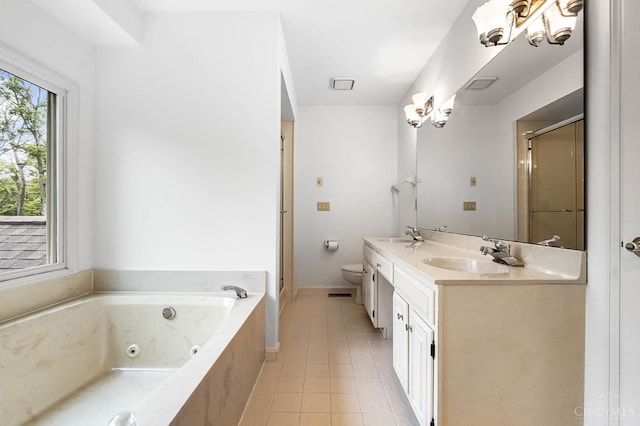 3057 Fox Den Ln, Anderson Twp, OH 45244 - full bath featuring double vanity, a whirlpool tub, tile patterned flooring, and a shower with shower door