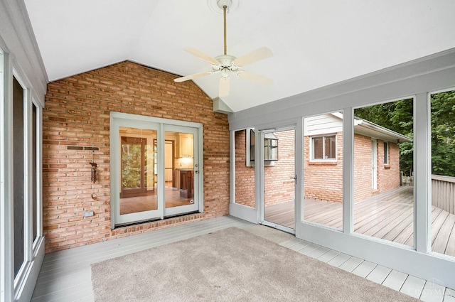 3057 Fox Den Ln, Anderson Twp, OH 45244 - unfurnished sunroom featuring vaulted ceiling and ceiling fan