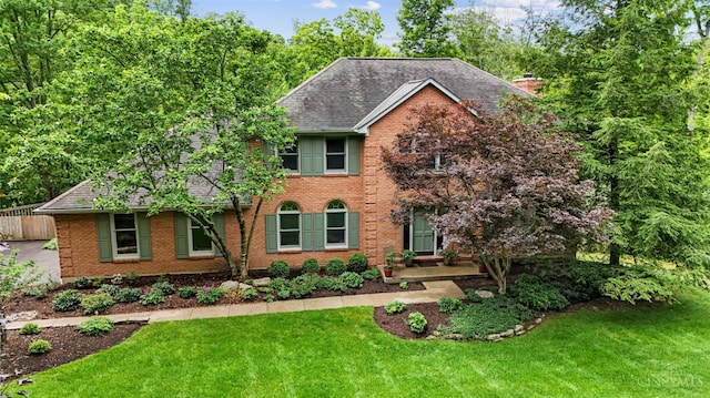 3057 Fox Den Ln, Anderson Twp, OH 45244 - colonial home with brick siding, roof with shingles, and a chimney