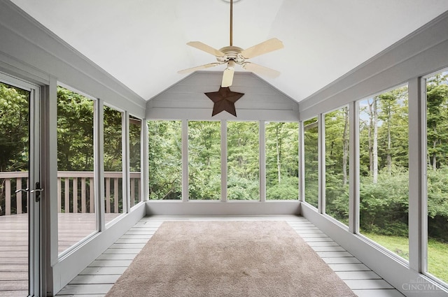 3057 Fox Den Ln, Anderson Twp, OH 45244 - unfurnished sunroom with a ceiling fan and lofted ceiling