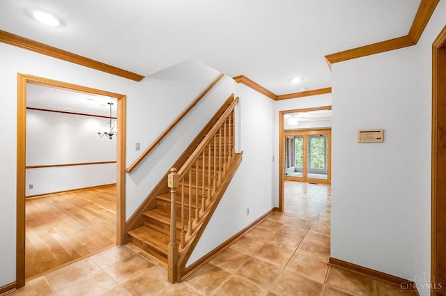 3057 Fox Den Ln, Anderson Twp, OH 45244 - stairway featuring ornamental molding, recessed lighting, and tile patterned flooring